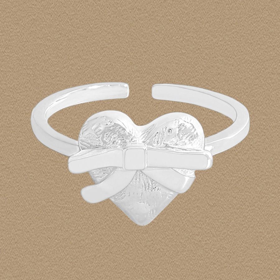 Heart with Bow-Knot 925 Sterling Silver Adjustable Ring