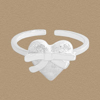 Heart with Bow-Knot 925 Sterling Silver Adjustable Ring