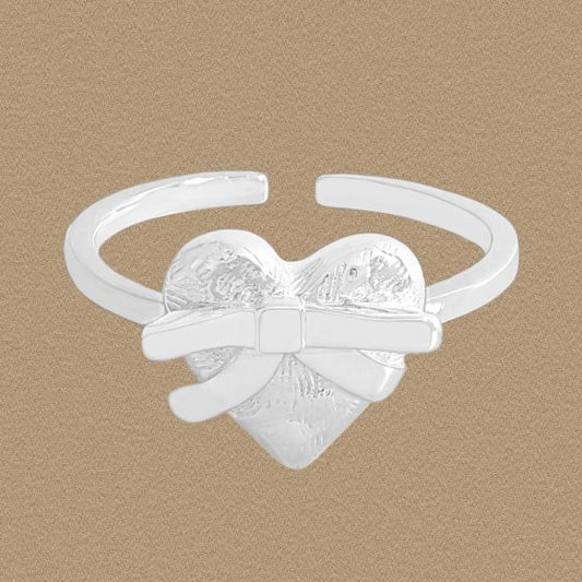Heart with Bow-Knot 925 Sterling Silver Adjustable Ring