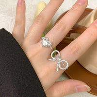 Heart with Bow-Knot 925 Sterling Silver Adjustable Ring