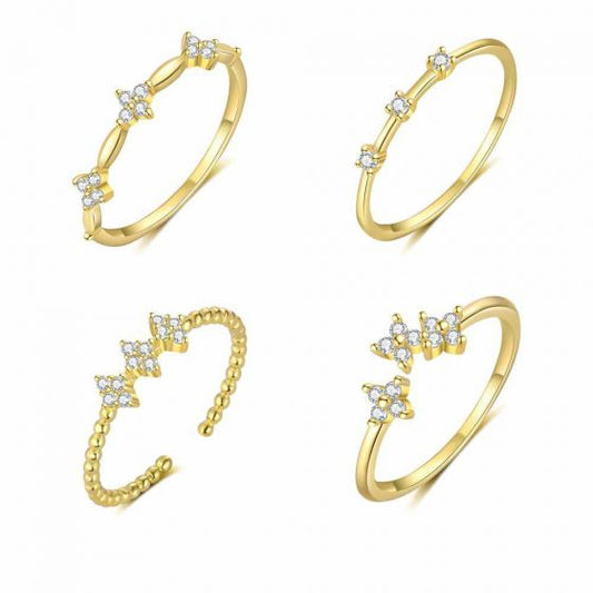 CZ Four Leaf Clover Adjustable Ring, 925 Sterling Silver