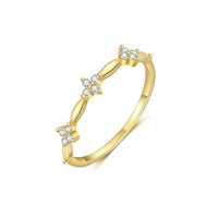 Crystal Four Leaf Clover Adjustable Ring, 925 Sterling Silver