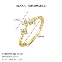Crystal Four Leaf Clover Adjustable Ring, 925 Sterling Silver