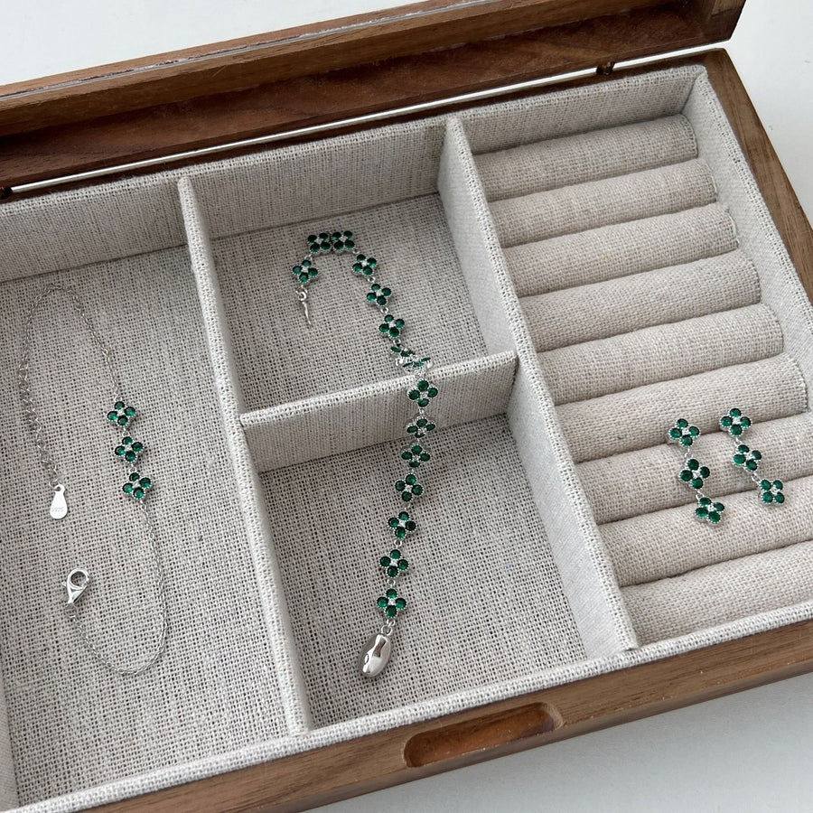 Four-Leaf Clover Crystal Bracelet and Dangling Earrings in 925 Sterling Silver