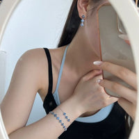 Four-Leaf Clover Crystal Bracelet and Dangling Earrings in 925 Sterling Silver