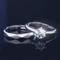 Six-Prong Moissanite Sterling Silver Couple Ring Set