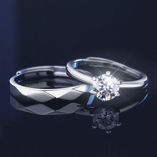 Six-Prong Moissanite Sterling Silver Couple Ring Set