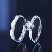 Six-Prong Moissanite Sterling Silver Couple Ring Set