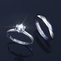 Six-Prong Moissanite Sterling Silver Couple Ring Set