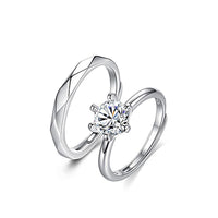 Six-Prong Moissanite Sterling Silver Couple Ring Set