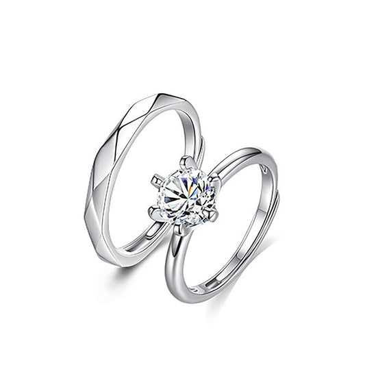 Six-Prong Moissanite Sterling Silver Couple Ring Set