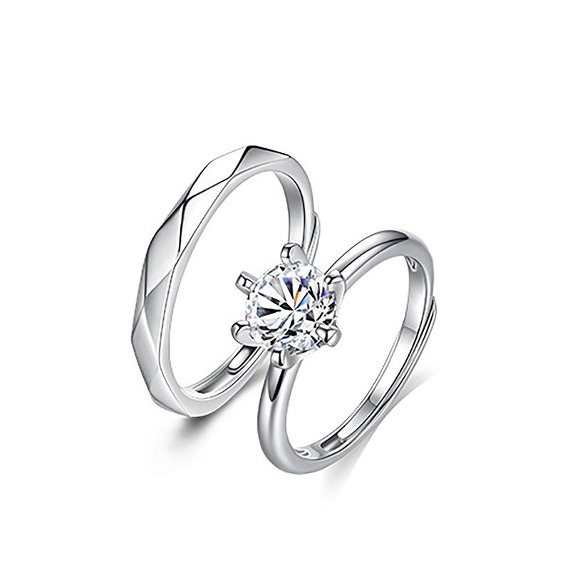 Six-Prong Moissanite Sterling Silver Couple Ring Set