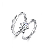 Six-Prong Moissanite Sterling Silver Couple Ring Set