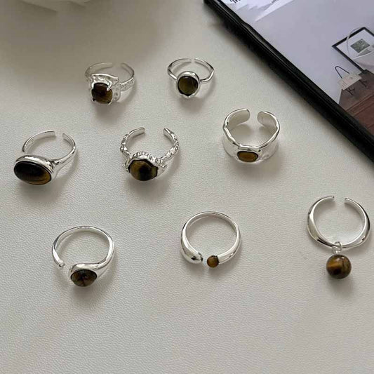 Irregular Natural Amber 925 Sterling Silver Adjustable Ring