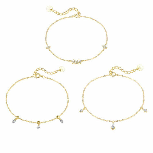 Geometry CZ Sterling Silver Bracelet (Waterdrop, Oval, Star)