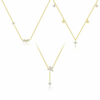 White Crystal Snowflake Star Flower Necklace in 925 Sterling Silver