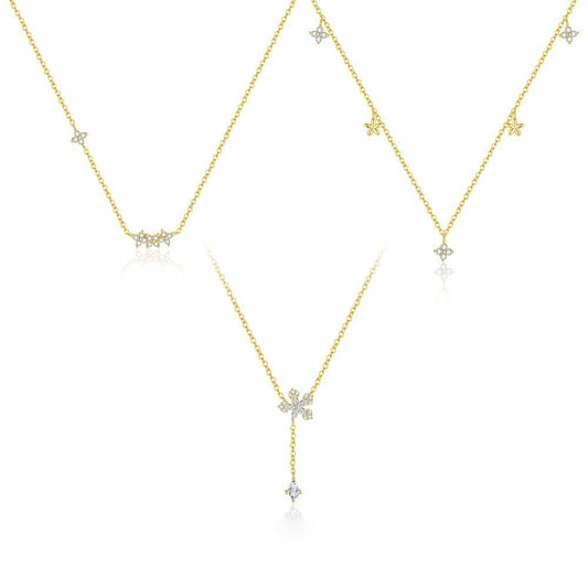 White CZ Snowflake Star Flower Necklace in 925 Sterling Silver