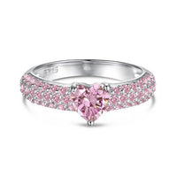 Pink Heart Bow-Knot Adjustable Ring, 925 Sterling Silver