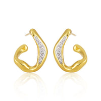 Micro Crystal Irregular Circle 925 Sterling Silver Hoop Earrings