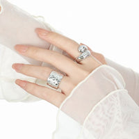 Mirror Painted Cross Adjustable 925 Sterling Silver Ring