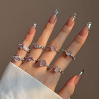 Pink Crystal Heart and Waterdrop 925 Sterling Silver Ring