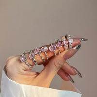 Pink Crystal Heart and Waterdrop 925 Sterling Silver Ring