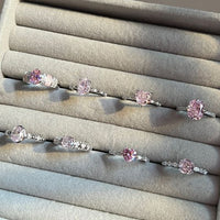 Pink Crystal Heart and Waterdrop 925 Sterling Silver Ring