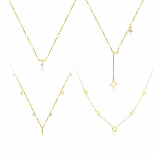 Hollow Star, Flower & Leaves CZ 925 Sterling Silver Necklace