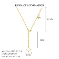 Hollow Star, Flower & Leaves Crystal 925 Sterling Silver Necklace