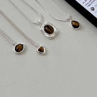 Natural Amber Waterdrop Heart Necklace in 925 Sterling Silver
