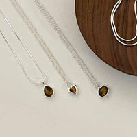 Natural Amber Waterdrop Heart Necklace in 925 Sterling Silver