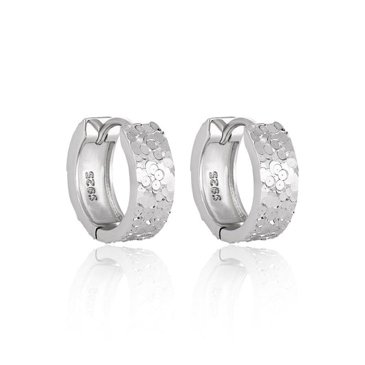 Mini Scale Carved Hoop Earrings - 925 Sterling Silver