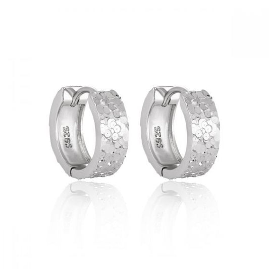 Mini Scale Carved Hoop Earrings - 925 Sterling Silver