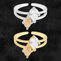 Champagne and White Oval Waterdrop Cubic Zirconia Adjustable 925 Sterling Silver Ring