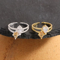 Champagne and White Oval Waterdrop Cubic Zirconia Adjustable 925 Sterling Silver Ring