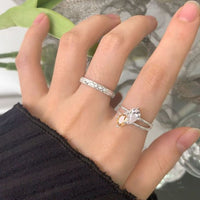 Champagne and White Oval Waterdrop Cubic Zirconia Adjustable 925 Sterling Silver Ring