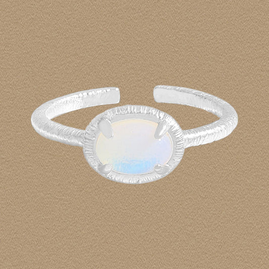 Oval Natural Opal Adjustable Ring, 925 Sterling Silver