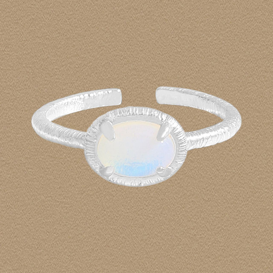 Oval Natural Opal Adjustable Ring, 925 Sterling Silver
