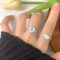 Oval Natural Opal Adjustable Ring, 925 Sterling Silver