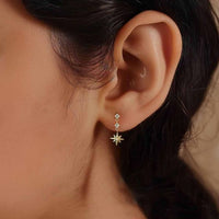 Golden Crystal Crescent Moon and Star 925 Sterling Silver Earrings