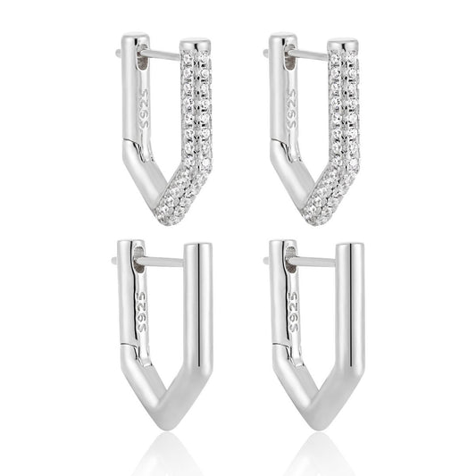 Geometry Pentagon CZ Sterling Silver Hoop Earrings