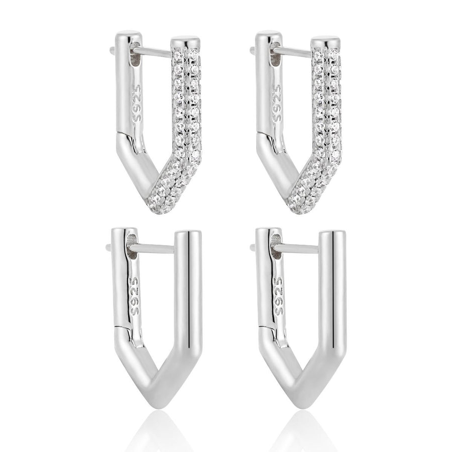 Geometry Pentagon Crystal Sterling Silver Hoop Earrings