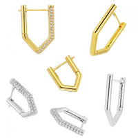 Geometry Pentagon Crystal Sterling Silver Hoop Earrings