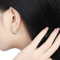 Geometry Pentagon Crystal Sterling Silver Hoop Earrings