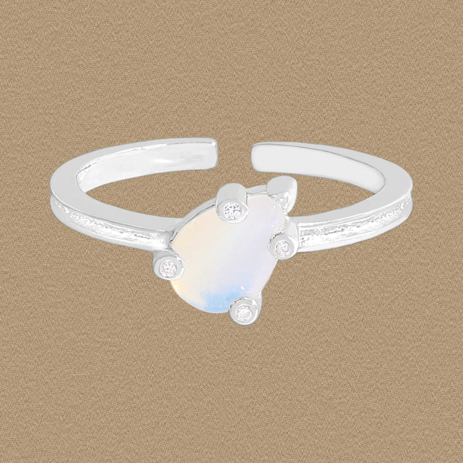 Waterdrop Natural Opal Crystal Claw Adjustable Ring, 925 Sterling Silver
