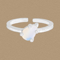 Waterdrop Natural Opal Crystal Claw Adjustable Ring, 925 Sterling Silver