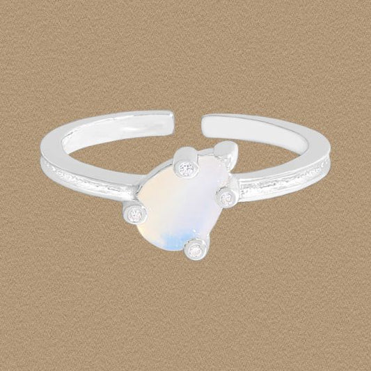 Waterdrop Natural Opal CZ Claw Adjustable Ring, 925 Sterling Silver