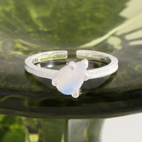 Waterdrop Natural Opal Crystal Claw Adjustable Ring, 925 Sterling Silver