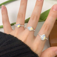 Waterdrop Natural Opal Crystal Claw Adjustable Ring, 925 Sterling Silver