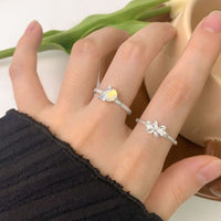 Waterdrop Natural Opal Crystal Claw Adjustable Ring, 925 Sterling Silver